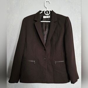 TAHARI Auther S. Levine Women's Dark Brown Pinstripe Blazer Jacket Size 14